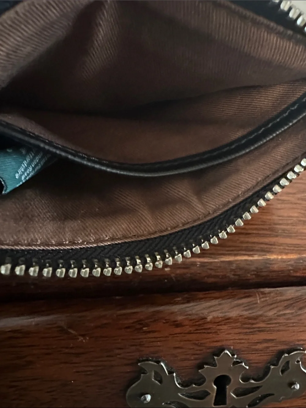 Lauren Ralph Lauren Black Leather Wristlet Clutch with Silver Plate